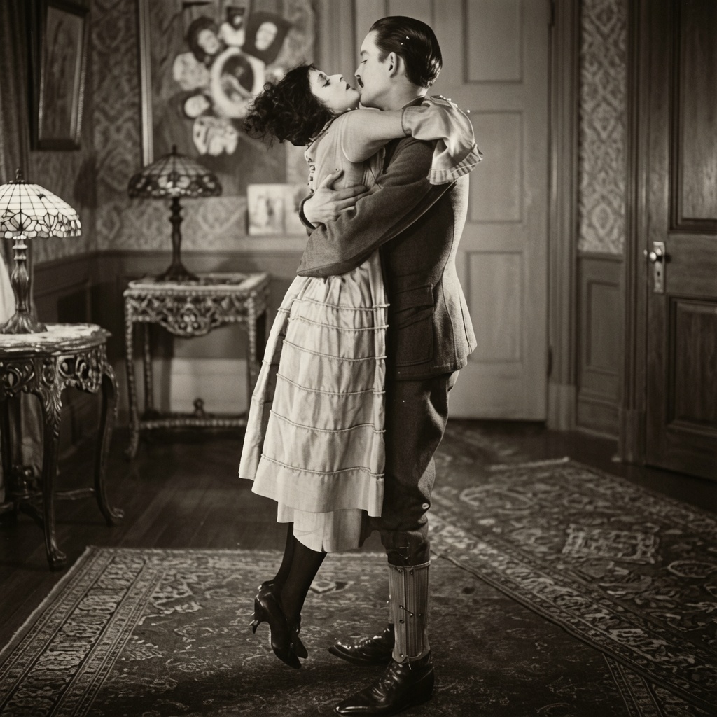 Robert Harron as James Grey in The Girl Who Stayed at Home, with Clarine Seymour